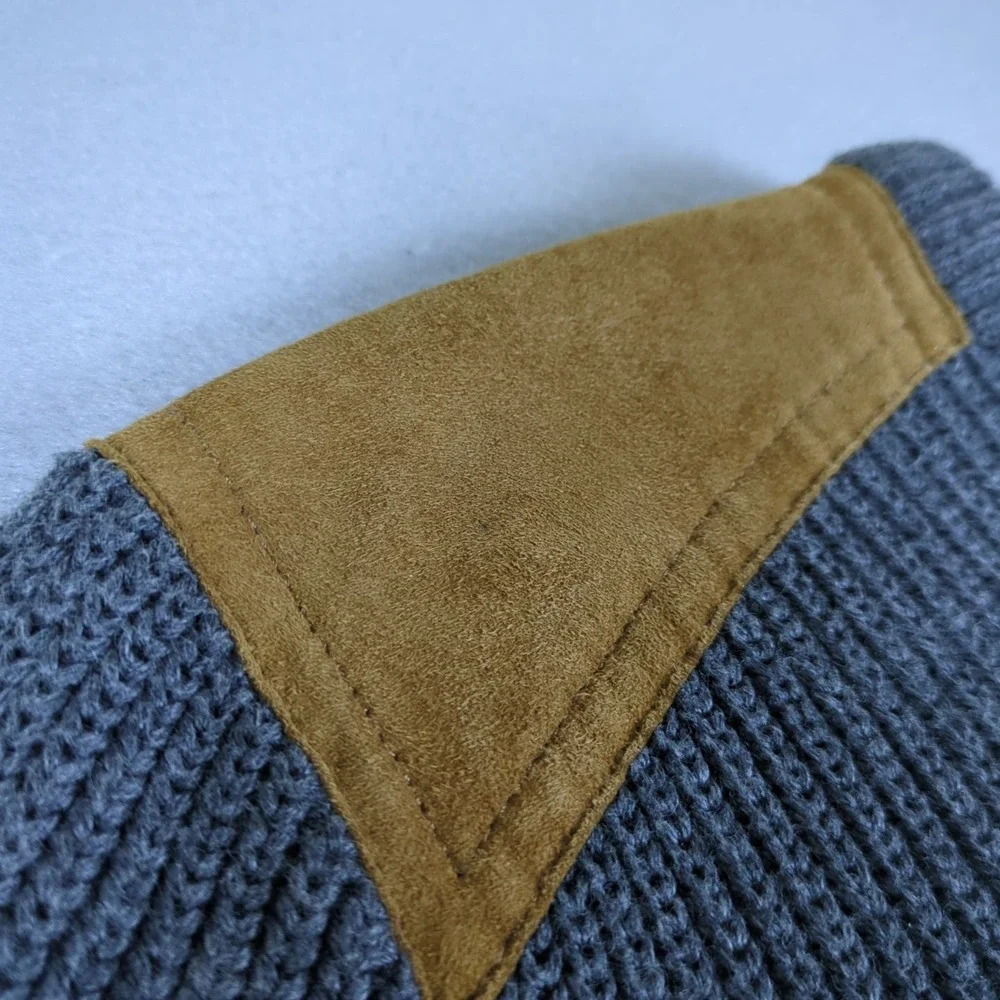 J Crew Woodsman Sweater Mens Large Gray Ribbed Suede Shoulder Patches Retail